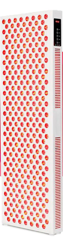 Red light therapy panel used at close range on bare skin