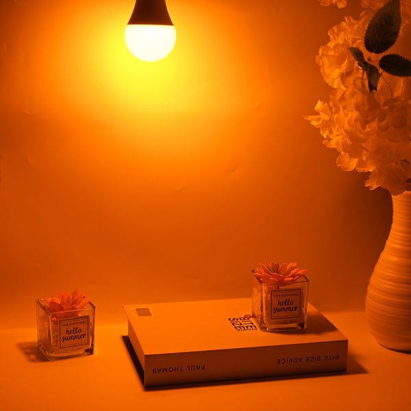 Warm amber lightbulb in a Norwegian living room lamp for healthy evening lighting