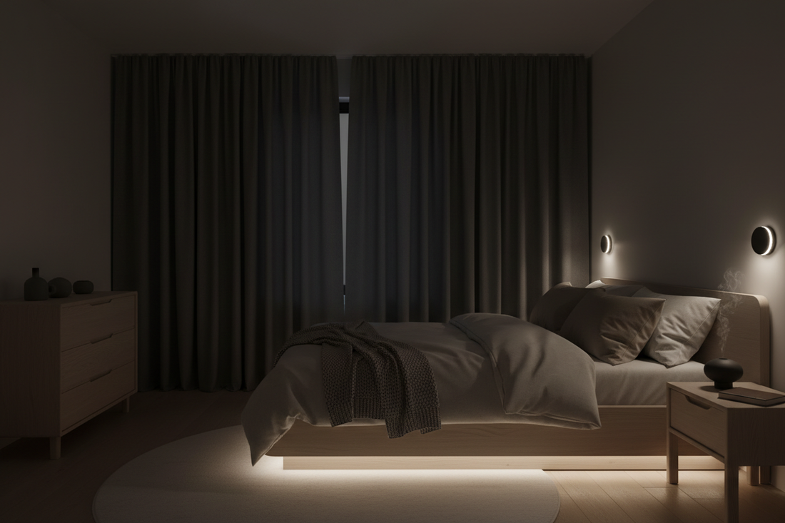 ark, cool Norwegian bedroom with blackout curtains and no LED lights, a better choice than a sleep mask
