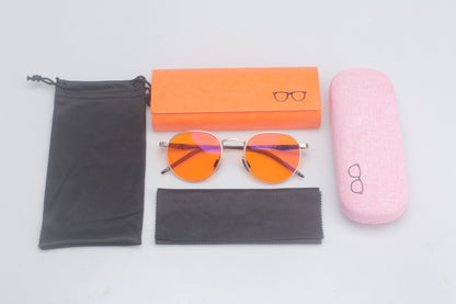 Arc Blue Light Blocking Glasses - Round Metal, Rubber Grip - glasses case